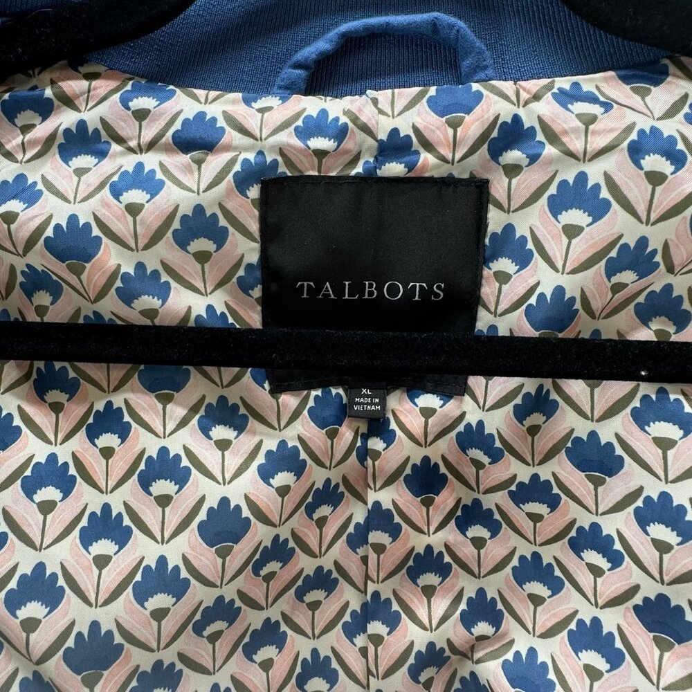 Talbots Quilted Bomber Jacket Womens XL Full Zip Pattern Lined Snap Pockets Blue - Picture 11 of 12